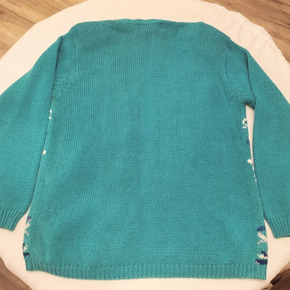 VINTAGE Worthington Floral Cable Knit Cardigan|Women's Large|Teal - Picture 3 of 7